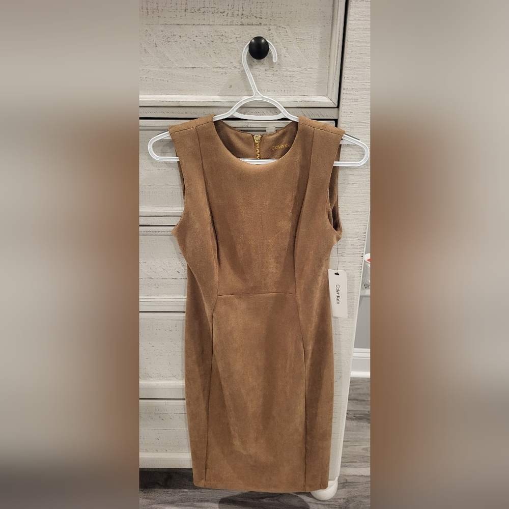 Calvin Klein Suede-Look Mini Dress in Brown